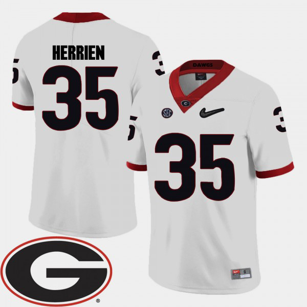 Men's #35 Brian Herrien Georgia Bulldogs College Football For 2018 SEC Patch Jersey - White